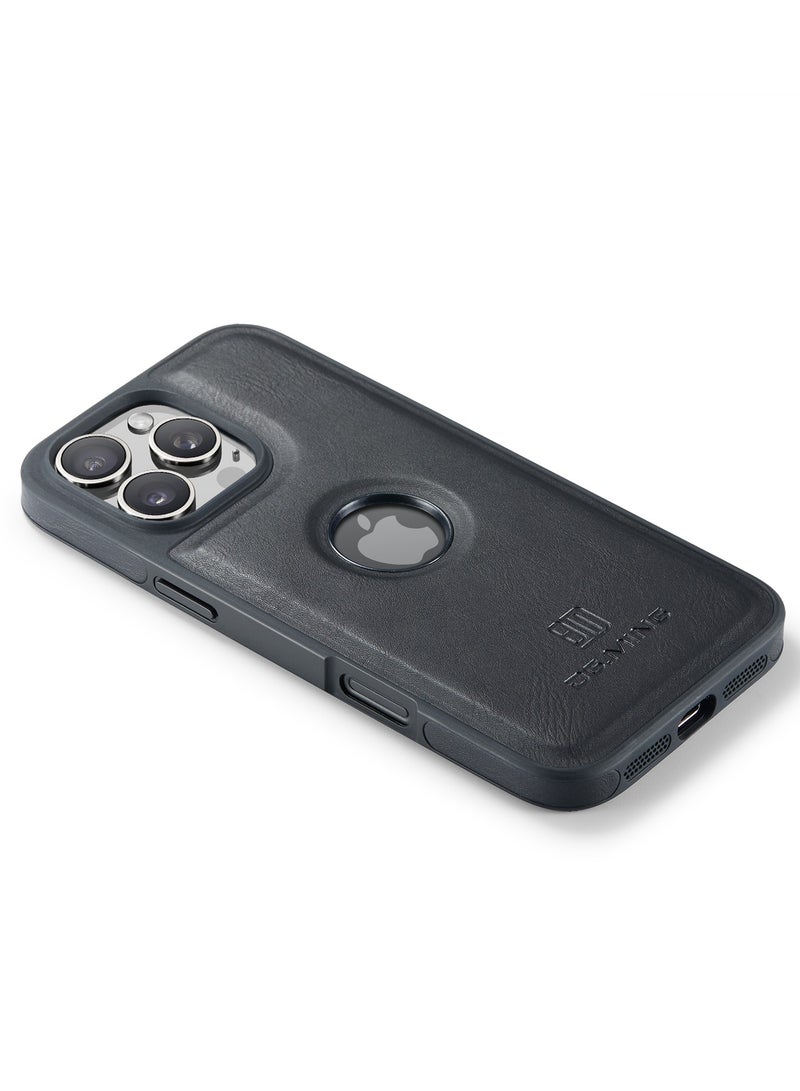 DGMING Case Cover Premium Leather Back with Logo CutOut Shockproof Compatible with Iphone 16 Pro  (Black)  - Image 3