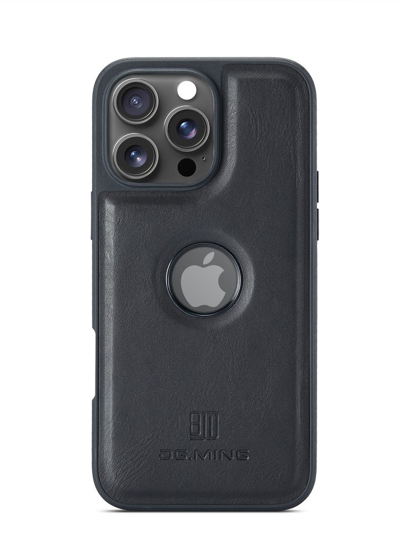 DGMING Case Cover Premium Leather Back with Logo CutOut Shockproof Compatible with Iphone 16 Pro  (Black)  - Image 2