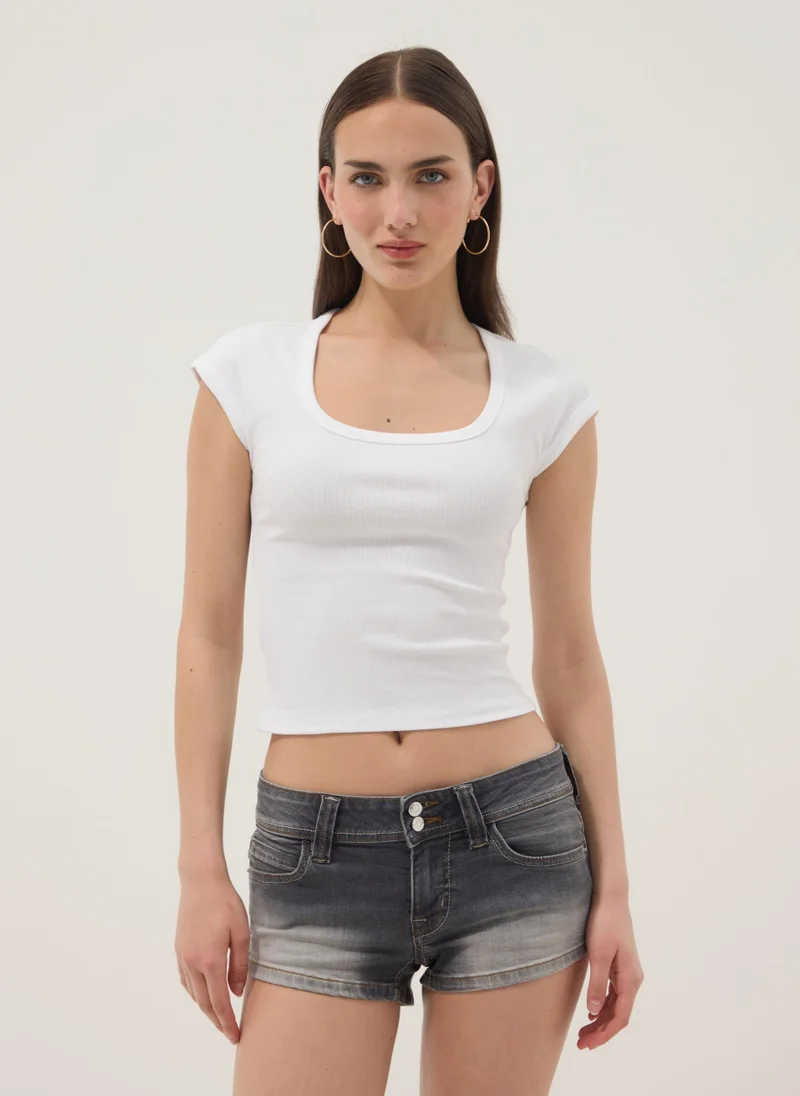 Ovs OVS White Short-Sleeve Stretch Cotton T-Shirt