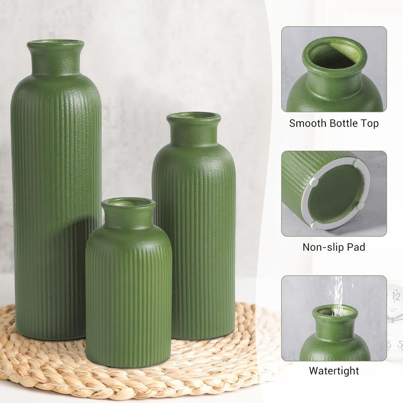GUKJOB Small Sage Green Ceramic Vase Set of 3, Boho Modern Flower Vase Room Decor, Farmhouse Decor, Vases for Your Kitchen, Bathroom, Bedroom, Living Room, Office&Shelf Centerpiece Table Decorations - Image 5