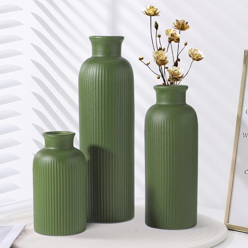 GUKJOB Small Sage Green Ceramic Vase Set of 3, Boho Modern Flower Vase Room Decor, Farmhouse Decor, Vases for Your Kitchen, Bathroom, Bedroom, Living Room, Office&Shelf Centerpiece Table Decorations - Image 3