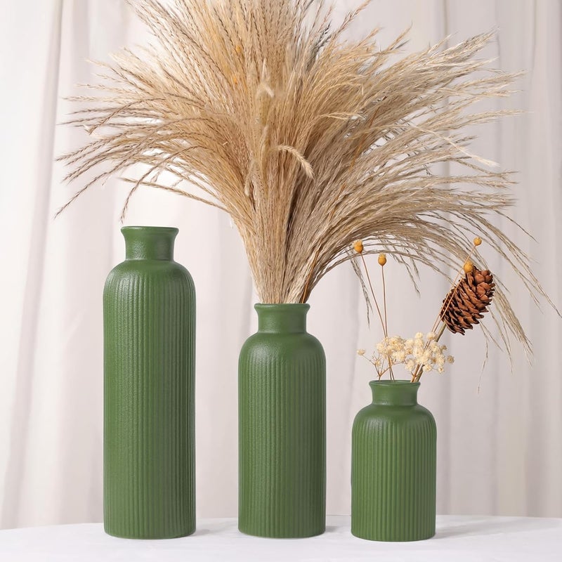 GUKJOB Small Sage Green Ceramic Vase Set of 3, Boho Modern Flower Vase Room Decor, Farmhouse Decor, Vases for Your Kitchen, Bathroom, Bedroom, Living Room, Office&Shelf Centerpiece Table Decorations - Image 2