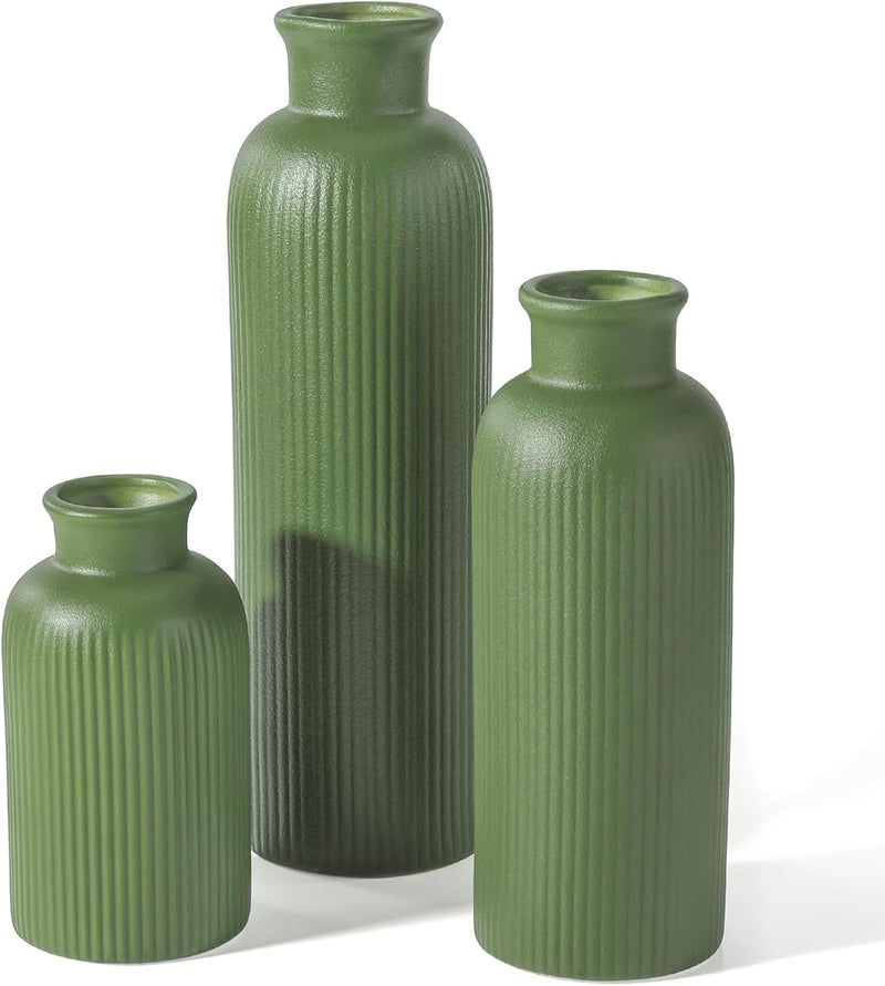 GUKJOB Small Sage Green Ceramic Vase Set of 3, Boho Modern Flower Vase Room Decor, Farmhouse Decor, Vases for Your Kitchen, Bathroom, Bedroom, Living Room, Office&Shelf Centerpiece Table Decorations - Image 1