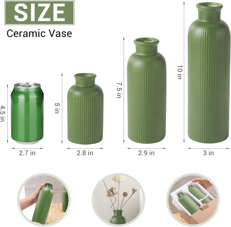 GUKJOB Small Sage Green Ceramic Vase Set of 3, Boho Modern Flower Vase Room Decor, Farmhouse Decor, Vases for Your Kitchen, Bathroom, Bedroom, Living Room, Office&Shelf Centerpiece Table Decorations - Image 4
