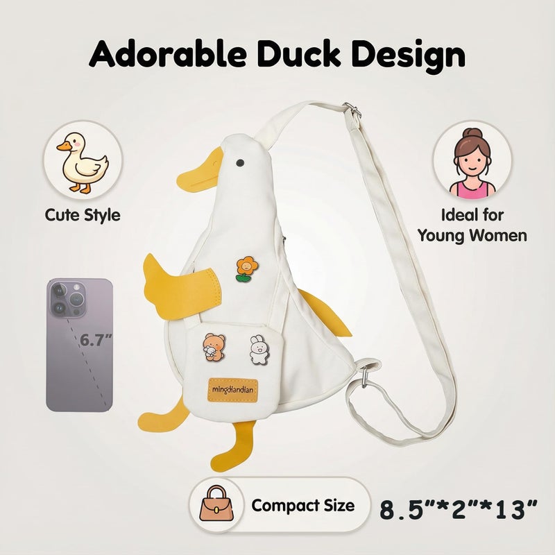 PRLINJSK Kawaii Purse, Cute Duck Crossbody Shoulder Bag, Novelty Messenger Purse for Women with Pins Gifts - Image 3