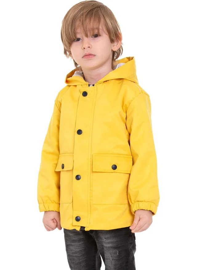 Zepkids Hooded Long Sleeve Bear Printed Yellow Color Boy Raincoat