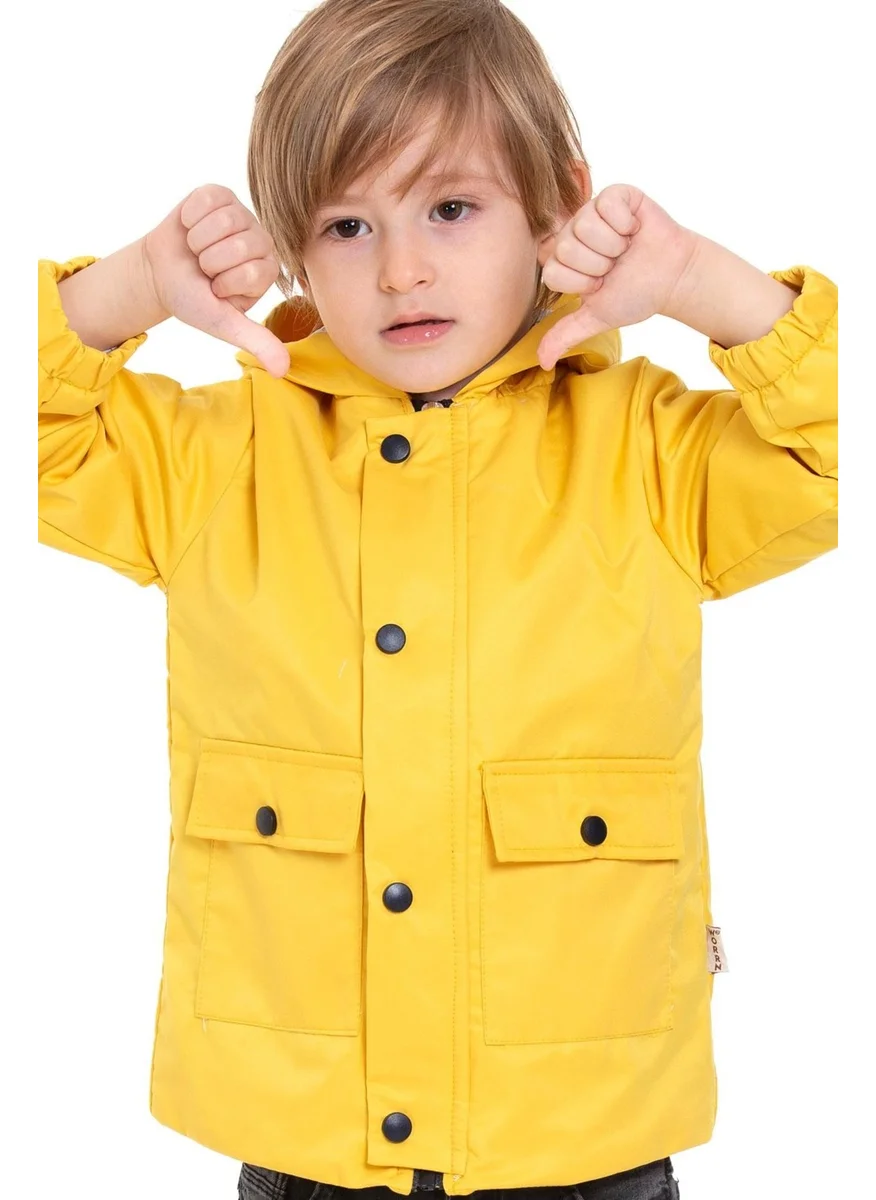 Zepkids Hooded Long Sleeve Bear Printed Yellow Color Boy Raincoat