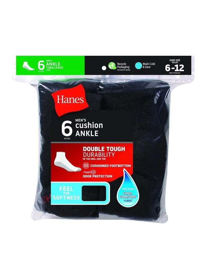 هينز Hanes Mens Cushion Ankle Socks 6 Pack