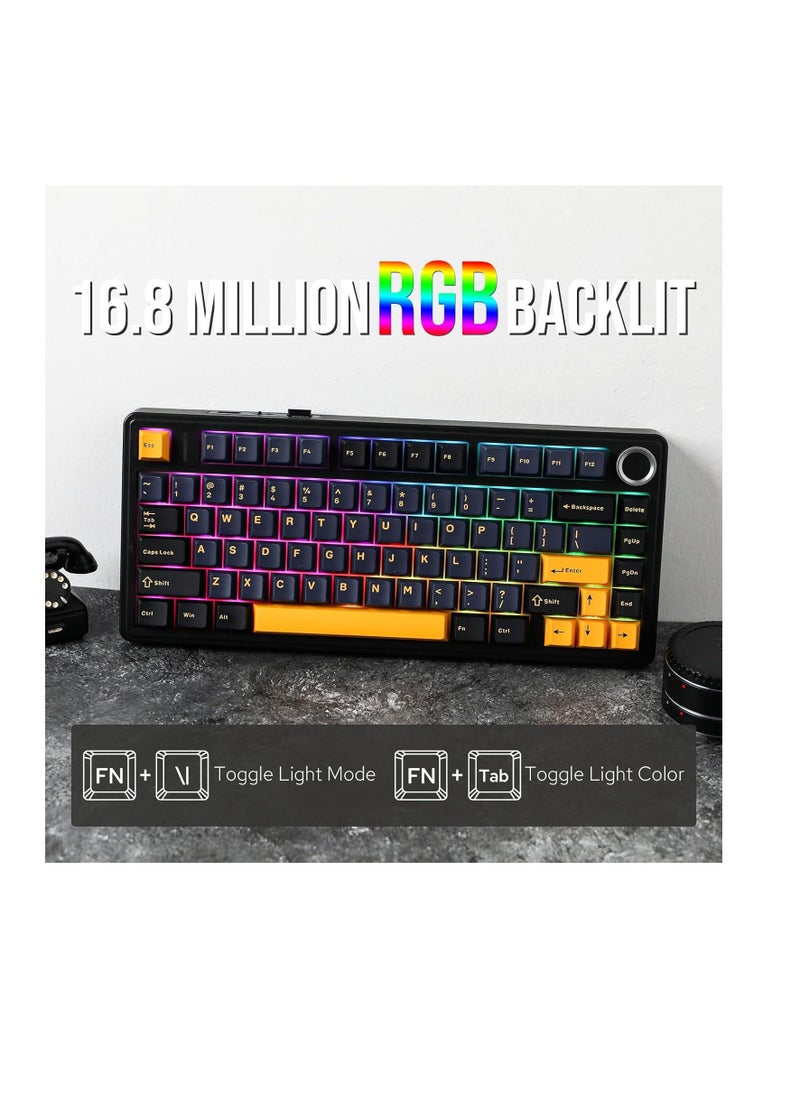 AULA F75 Gasket Mechanical Keyboard, 75% Wireless Hot Swappable Gaming Keyboard with Five-Layer Padding&Knob, Bluetooth/2.4GHz/USB-C, RGB (Black, Crescent Switch)