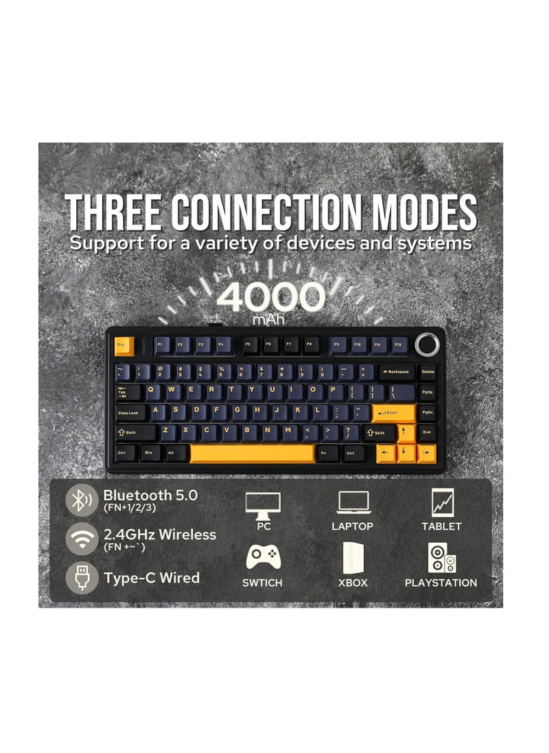 AULA F75 Gasket Mechanical Keyboard, 75% Wireless Hot Swappable Gaming Keyboard with Five-Layer Padding&Knob, Bluetooth/2.4GHz/USB-C, RGB (Black, Crescent Switch)