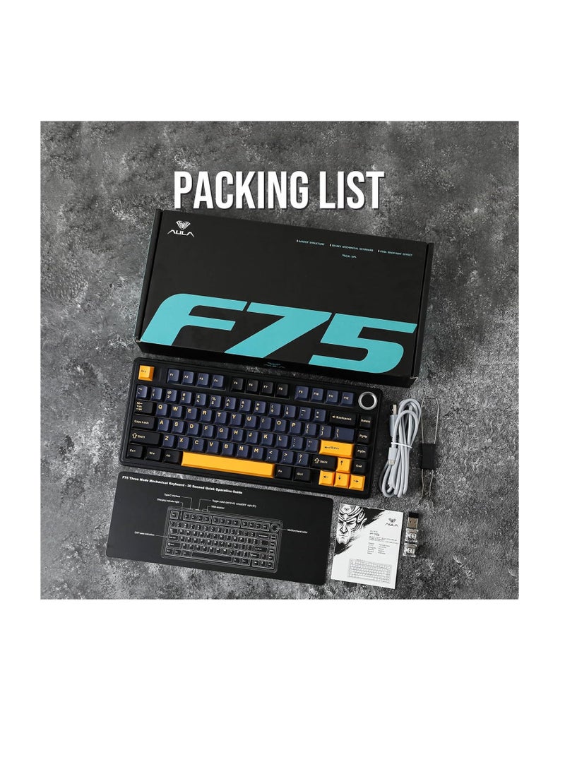 AULA F75 Gasket Mechanical Keyboard, 75% Wireless Hot Swappable Gaming Keyboard with Five-Layer Padding&Knob, Bluetooth/2.4GHz/USB-C, RGB (Black, Crescent Switch)