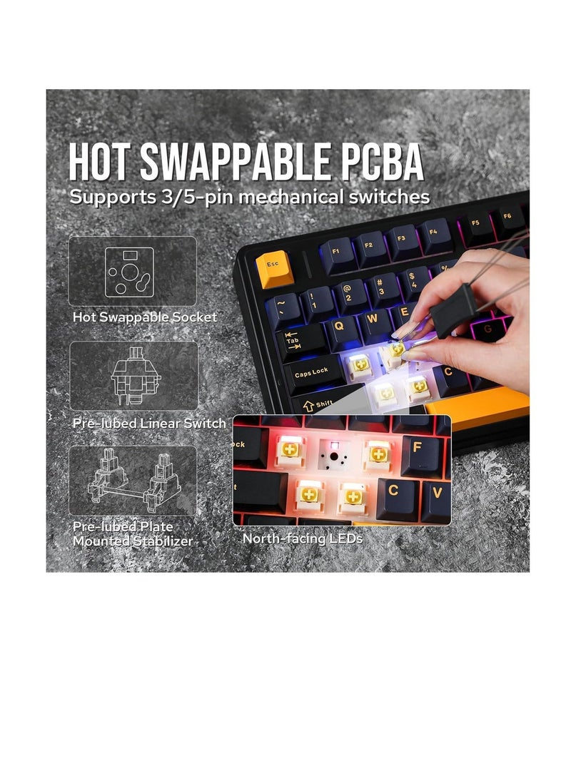 AULA F75 Gasket Mechanical Gaming Keyboard – 75% Layout, Crescent Switch, Hot-Swappable, RGB, Wired USB-C / 2.4G Wireless / Bluetooth, Black - Image 4