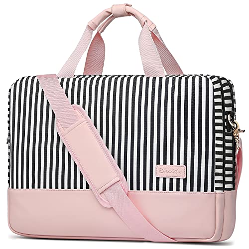 Bosidu Laptop Bag for Women Computer Bags 15.6 Inch Laptop Case,Water Resistant Canvas Women Briefcase for Work,Business,Travel (Pink) - Image 1