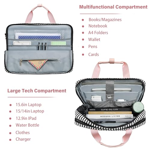 Bosidu Laptop Bag for Women Computer Bags 15.6 Inch Laptop Case,Water Resistant Canvas Women Briefcase for Work,Business,Travel (Pink) - Image 4