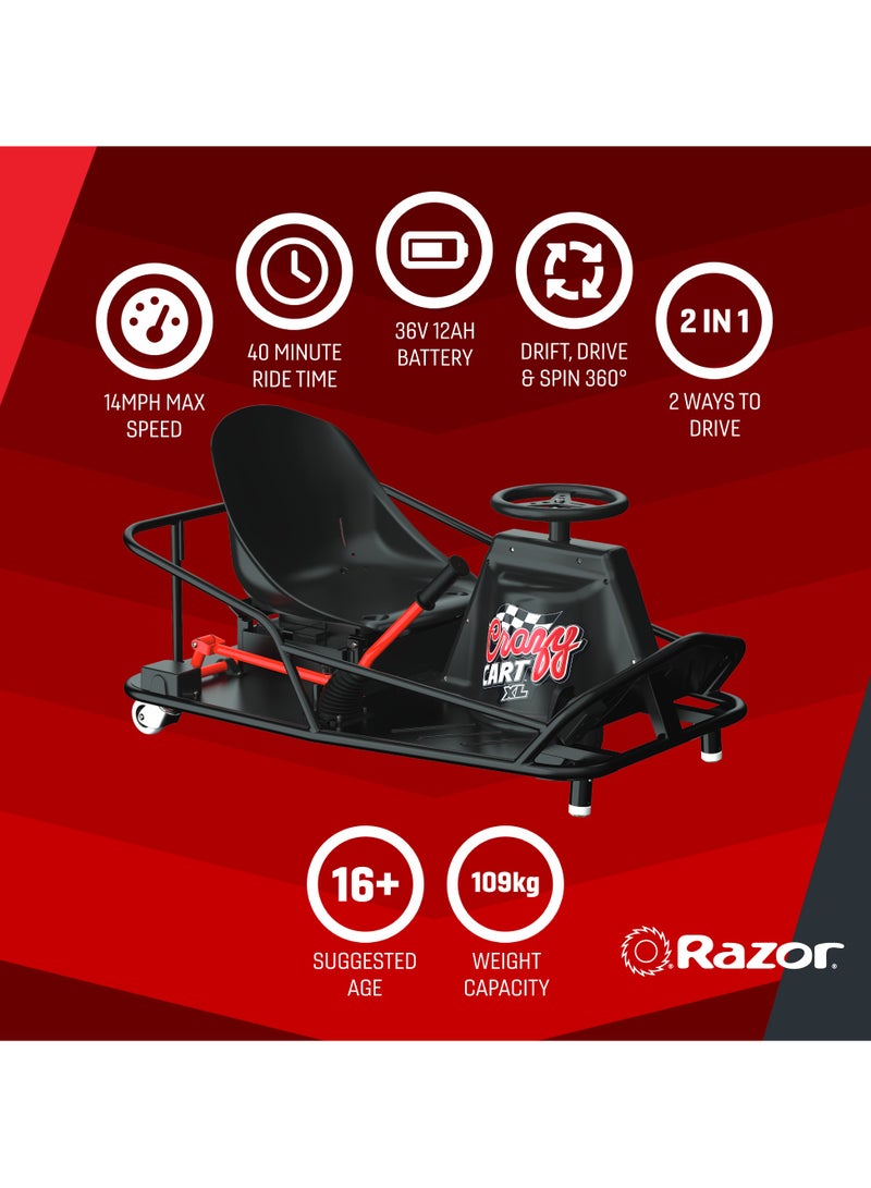 Razor Crazy Cart XL 22km/h | Kids Ages 16 Years+ | Electric Ride-on | Drifting Cart | With up to 40 minutes of Continuous Use | Outdoor Adventure Black - Image 4