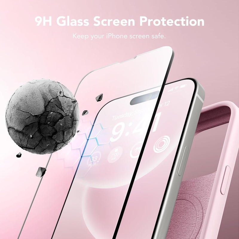 GONEZ Magnetic for iPhone 15 Pro Case, Compatible with MagSafe, [Screen Protector + Camera Lens Protector], Silicone Shockproof Anti-Scratch Protective Phone Case 6.1 inch, Chalk Pink - Image 5