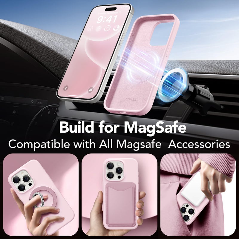GONEZ Magnetic for iPhone 15 Pro Case, Compatible with MagSafe, [Screen Protector + Camera Lens Protector], Silicone Shockproof Anti-Scratch Protective Phone Case 6.1 inch, Chalk Pink - Image 4