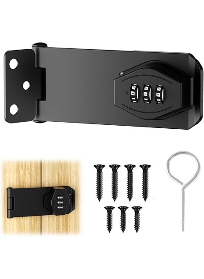 MySouq 3-Inch Combination Padlock Bolt, Keyless Sliding Door Latch, Digital Code Locking Barrel Bolt, Black Metal Security Hasp for Cabinets, Barn Doors, Garden, and Garage. - Image 1