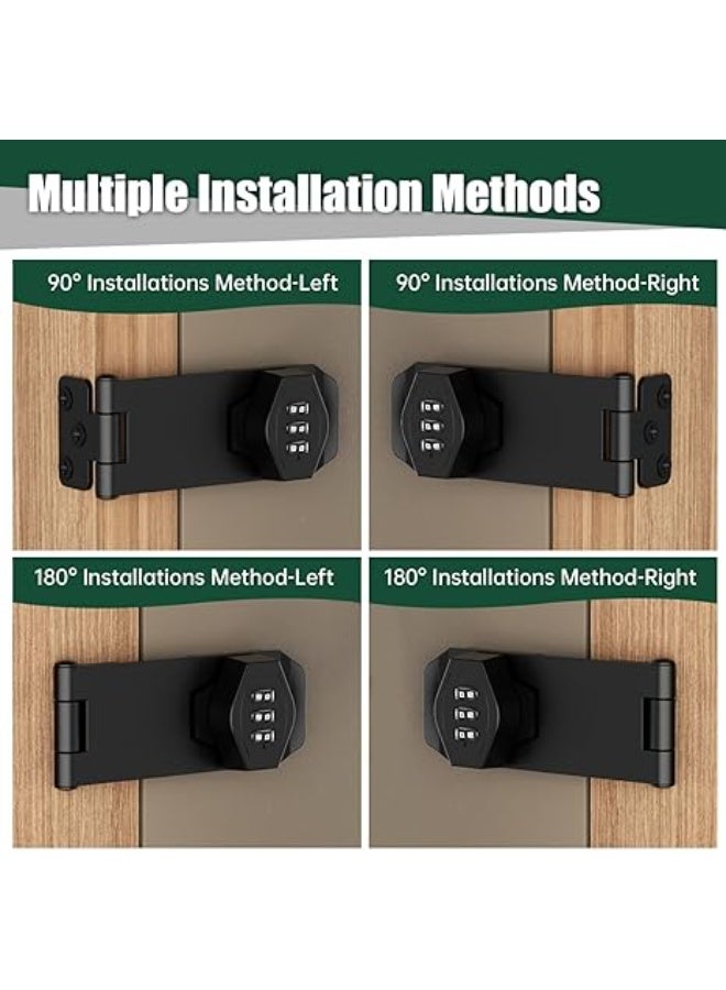 MySouq 3-Inch Combination Padlock Bolt, Keyless Sliding Door Latch, Digital Code Locking Barrel Bolt, Black Metal Security Hasp for Cabinets, Barn Doors, Garden, and Garage. - Image 4