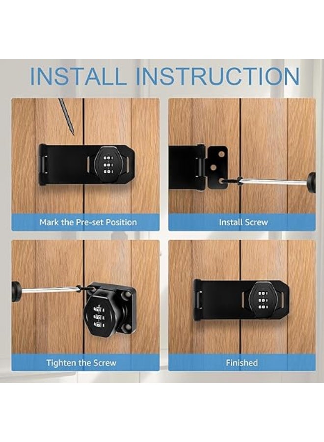 MySouq 3-Inch Combination Padlock Bolt, Keyless Sliding Door Latch, Digital Code Locking Barrel Bolt, Black Metal Security Hasp for Cabinets, Barn Doors, Garden, and Garage. - Image 3