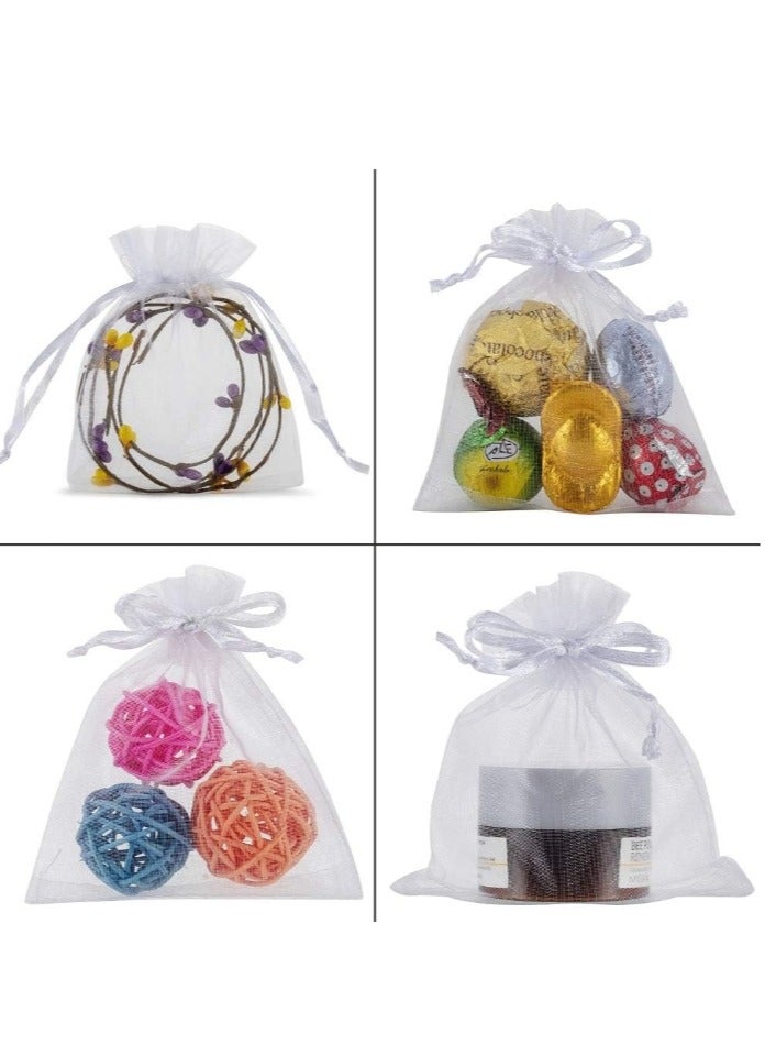 100 قطعة من أكياس الأورجانزا الشفافة الفاخرة، 9 × 12 سم، أكياس هدايا الزفاف البيضاء مع رباط، حقائب هدايا المجوهرات، حقائب هدايا المكياج، حقائب هدايا شبكية، حقائب هدايا برباط للحفلات والمجوهرات والمه - Image 2