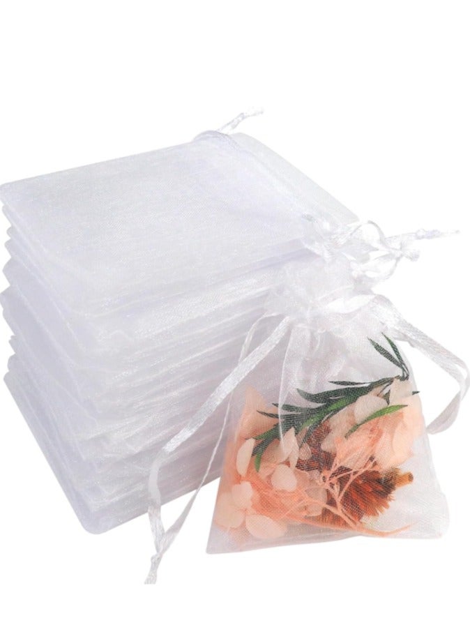 100 قطعة من أكياس الأورجانزا الشفافة الفاخرة، 9 × 12 سم، أكياس هدايا الزفاف البيضاء مع رباط، حقائب هدايا المجوهرات، حقائب هدايا المكياج، حقائب هدايا شبكية، حقائب هدايا برباط للحفلات والمجوهرات والمه - Image 1