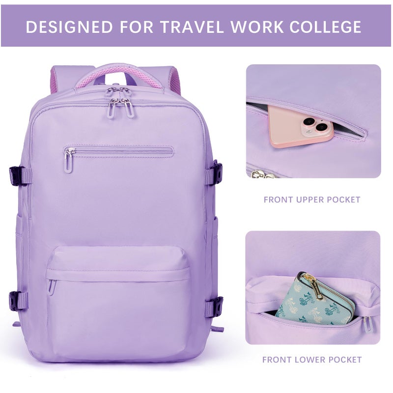 SHRRADOO Travel Laptops Backpack for Women Men, Casual Work Bag 17inch High School College Backpack Airline Approved Backpack for Hiking Business (Light Purple) - Image 2