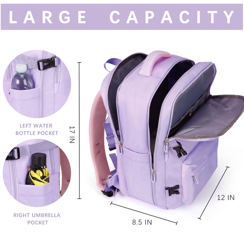 SHRRADOO Travel Laptops Backpack for Women Men, Casual Work Bag 17inch High School College Backpack Airline Approved Backpack for Hiking Business (Light Purple) - Image 3