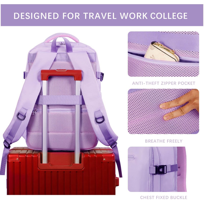 SHRRADOO Travel Laptops Backpack for Women Men, Casual Work Bag 17inch High School College Backpack Airline Approved Backpack for Hiking Business (Light Purple) - Image 4