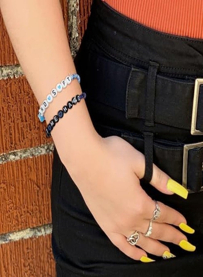 xinxingin 2 PCS Beaded Bracelet, Name Bracelet for Girls, Stylish Concert Accessories, Blue Letter Beads Bracelet for Women, Friends, Family - Image 3