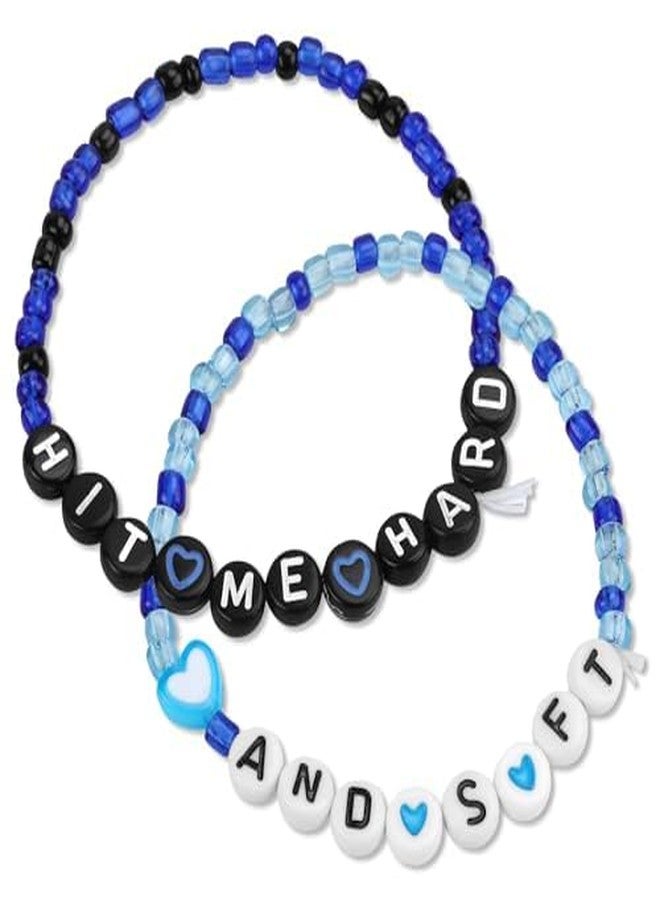 xinxingin 2 PCS Beaded Bracelet, Name Bracelet for Girls, Stylish Concert Accessories, Blue Letter Beads Bracelet for Women, Friends, Family - Image 1