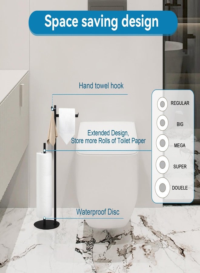 BGL Toilet Paper Holder Stand, SUS304 Stainless Steel Matte Black, Weighted Base, Holds 5 Jumbo Rolls, Space-Saving Modern Bathroom Storage with Built-in Hook - Image 2