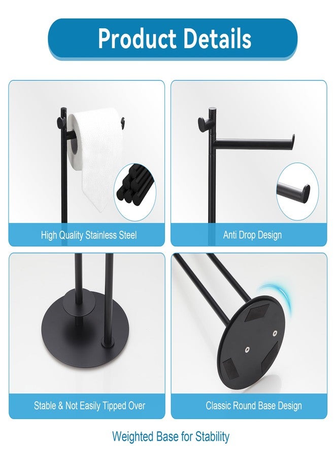 BGL Toilet Paper Holder Stand, SUS304 Stainless Steel Matte Black, Weighted Base, Holds 5 Jumbo Rolls, Space-Saving Modern Bathroom Storage with Built-in Hook - Image 5