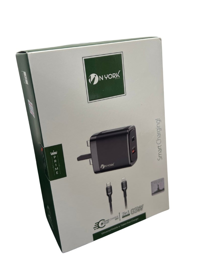 Nyork 38W Super Fast 2-in-1 Universal Charger for Mobile and Tablet – BLACK - Image 2