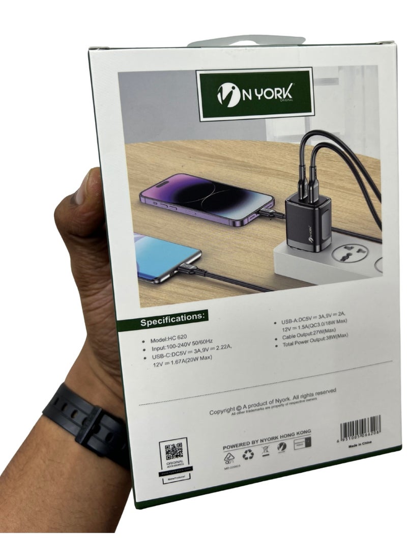Nyork 38W Super Fast 2-in-1 Universal Charger for Mobile and Tablet – BLACK - Image 3