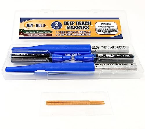 June Gold 2 Blue Deep Reach Markers, 2 Ink Refill Bottles, 2 Tip Replacements, 30 mm Reach & 2 mm Felt Tip - Image 2