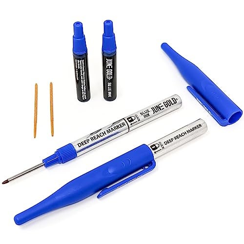 June Gold 2 Blue Deep Reach Markers, 2 Ink Refill Bottles, 2 Tip Replacements, 30 mm Reach & 2 mm Felt Tip - Image 1