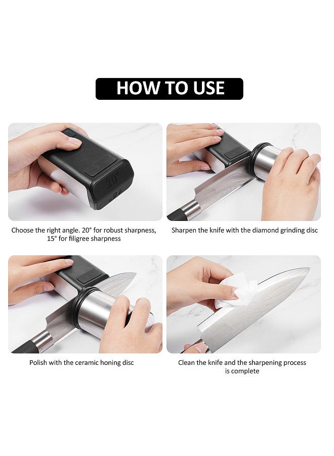Rolling Knife Sharpener - Knife Sharpening Tool with Diamond and Ceramic Discs for Steel of Any Hardness, 15 and 20 Degrees Magnetic Angle Base for Kitchen Knives, Chef Knife Set, Scissors (Silver)  - Image 2