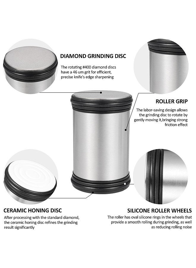 Rolling Knife Sharpener - Knife Sharpening Tool with Diamond and Ceramic Discs for Steel of Any Hardness, 15 and 20 Degrees Magnetic Angle Base for Kitchen Knives, Chef Knife Set, Scissors (Silver)  - Image 5