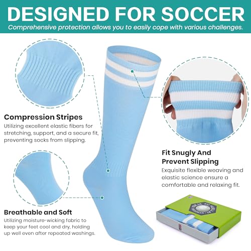 brooman Kids Firm Ground Soccer Cleats Boys Girls Football Cleats with Soccer Socks (2,Blue) - Image 5