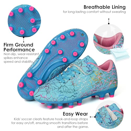 brooman Kids Firm Ground Soccer Cleats Boys Girls Football Cleats with Soccer Socks (2,Blue) - Image 4