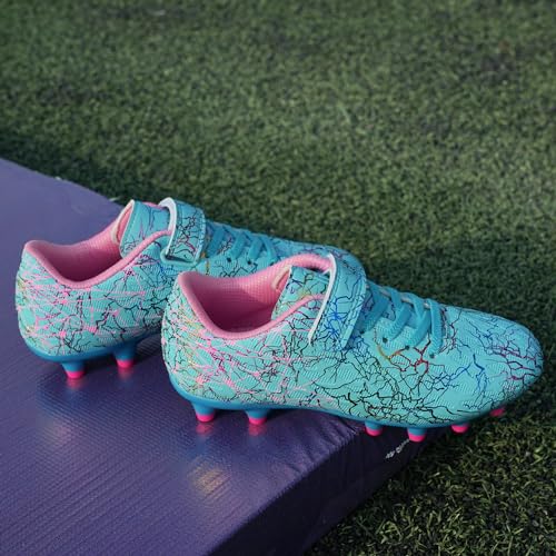 brooman Kids Firm Ground Soccer Cleats Boys Girls Football Cleats with Soccer Socks (2,Blue) - Image 3