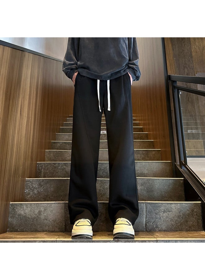 Dingfengbaoluo Casual Pants For Men, Spring And Summer Trendy Loose Straight-leg Solid Color Versatile Wide-leg Sports Trousers, 9356 Black XL - Image 2