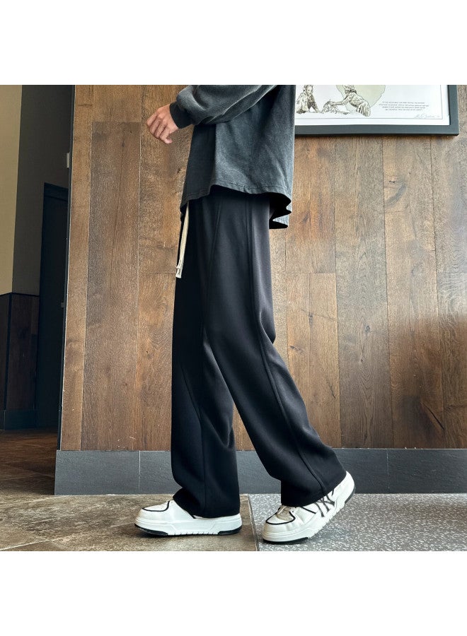 Dingfengbaoluo Casual Pants For Men, Spring And Summer Trendy Loose Straight-leg Solid Color Versatile Wide-leg Sports Trousers, 9356 Black XL - Image 5