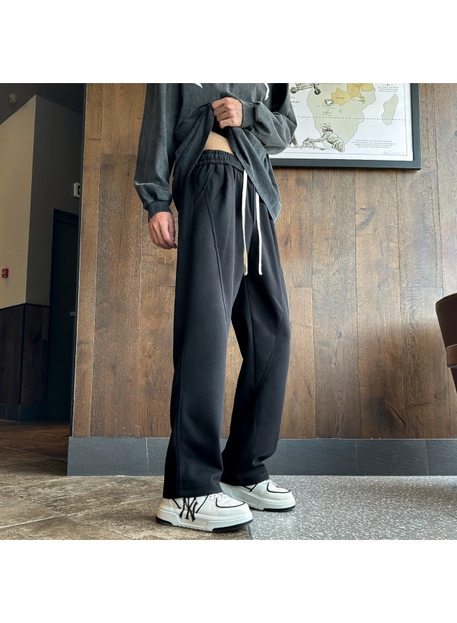 Dingfengbaoluo Casual Pants For Men, Spring And Summer Trendy Loose Straight-leg Solid Color Versatile Wide-leg Sports Trousers, 9356 Black XL - Image 1