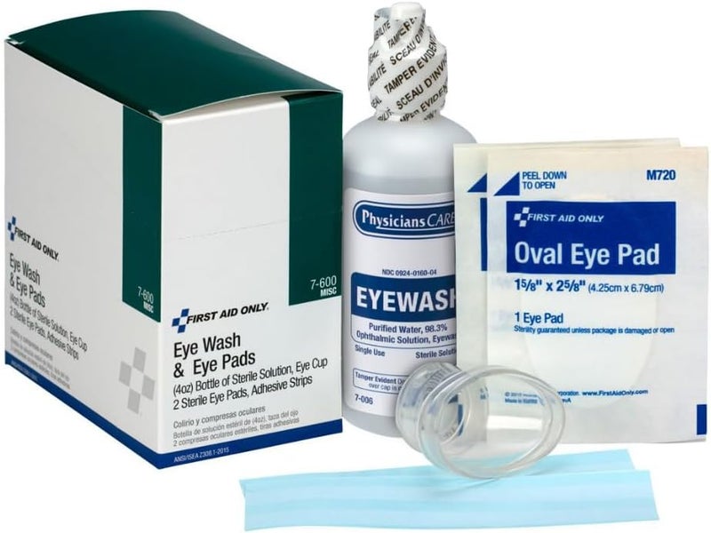 First Aid Only 7-600 6 Piece Eye Wash Kit with Eye Pads and Sterile Solution - Image 1
