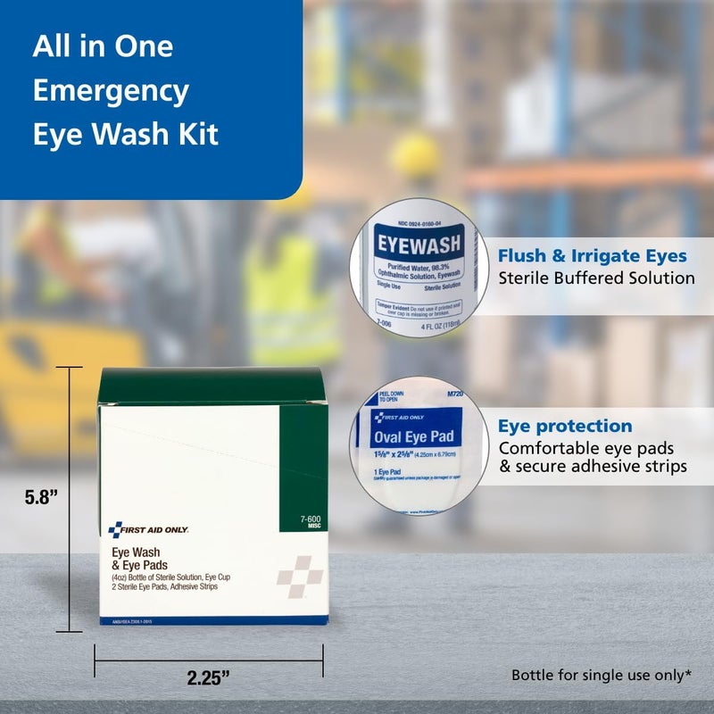 First Aid Only 7-600 6 Piece Eye Wash Kit with Eye Pads and Sterile Solution - Image 2