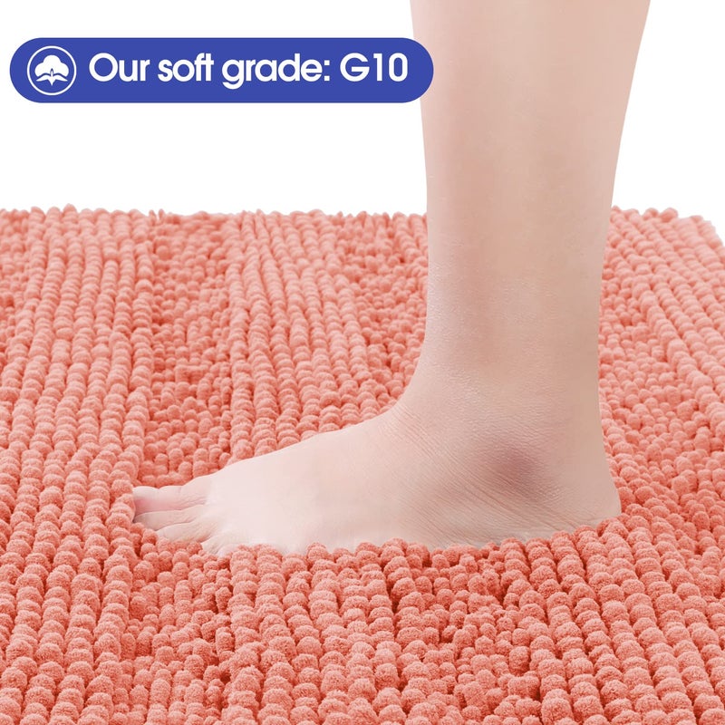 ACCUMTEK Striped Coral Bathroom Rug Set 3 Pieces Ultra Soft, Non Slip Chenille Toilet Mat, Absorbent Plush Shaggy Bath Mats for Bathroom, Bedroom, Kitchen - Image 2