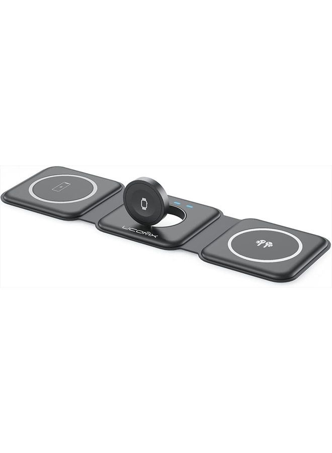 Ucomx Nano 3 in 1 Wireless Charger for iPhone,Magnetic Foldable 3 in 1 Charging Station,Travel Charger for Multple Devices for iPhone 14/13/12 Series,AirPods 3/2/Pro,iWatch(Adapter Included) - Image 1