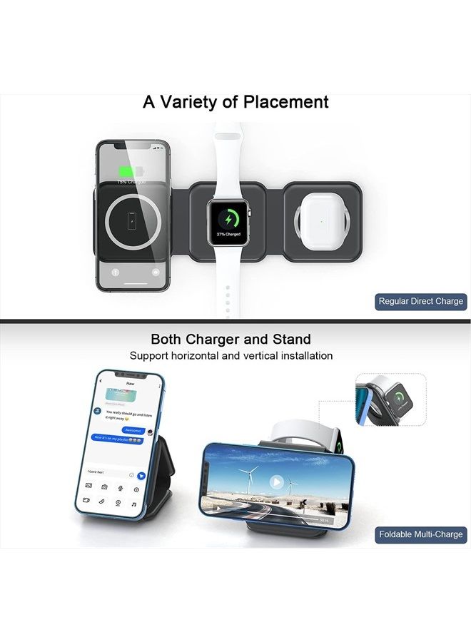 Ucomx Nano 3 in 1 Wireless Charger for iPhone,Magnetic Foldable 3 in 1 Charging Station,Travel Charger for Multple Devices for iPhone 14/13/12 Series,AirPods 3/2/Pro,iWatch(Adapter Included) - Image 2